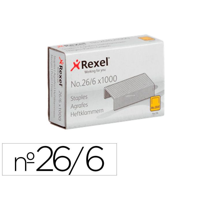 Grapas Rexel 26-6 mm Galvanizada Caja De 1000 Unidades