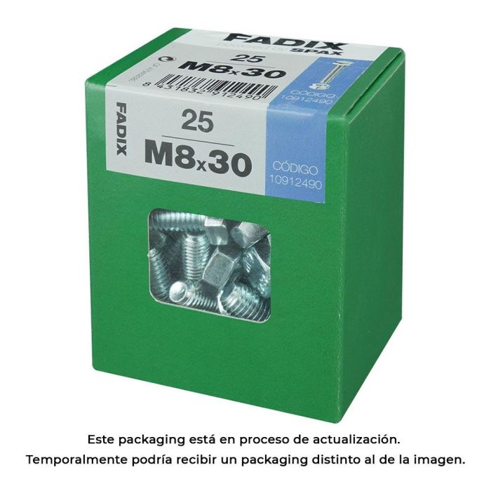 Fadix Tornillo Métrica Cabeza Hexagonal Zincado con Tuerca, Caja 25 Unidades M8x30mm