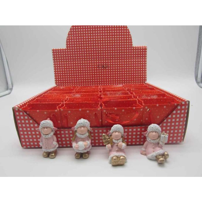 Figura Navidad Fantasia DKD Home Decor Rosa Blanco 2.5 x 4 x 3.5 cm (4 Unidades)