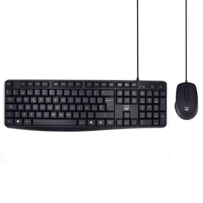 Ewent EW3006 Combo Teclado y Ratón Alámbrico USB QWERTY Español Negro Silencioso con Teclado Numérico y Mouse Óptico