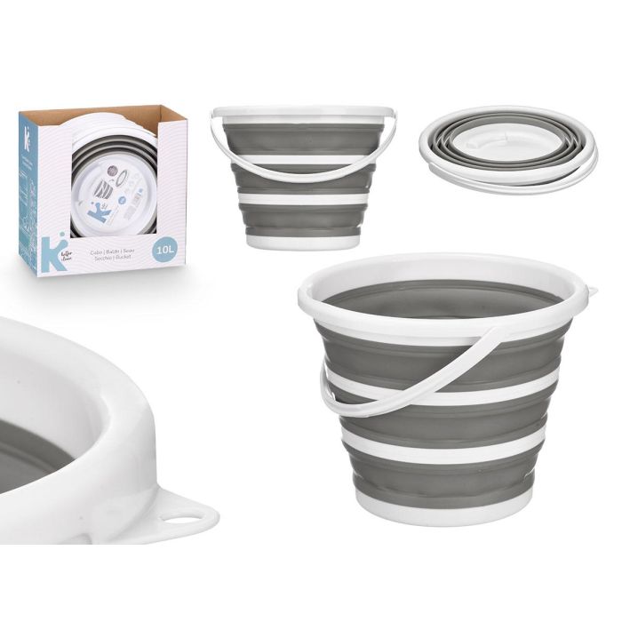 Arte Regal Cubo Plegable 10L Blanco Gris - Plástico PP/TPR - Plegado: 34x4x33 cm, Abierto: 25 cm Alto (Set de 12)