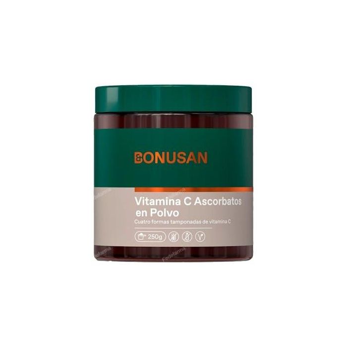 BONUSAN Vitamina C Ascorbatos Polvo 250g Sabor Naranja y Limón Sin Ácido Suave para Estómago