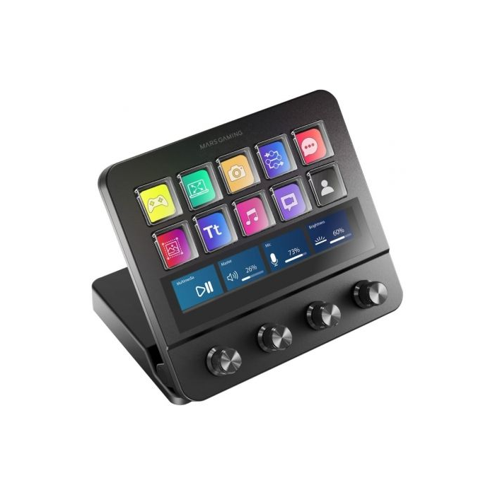 Mars Gaming MSD-PRO Stream Deck / Control Deck con 10 Teclas LCD, 4 Diales y Pantalla Táctil Extendida para Streaming y Productividad Negro