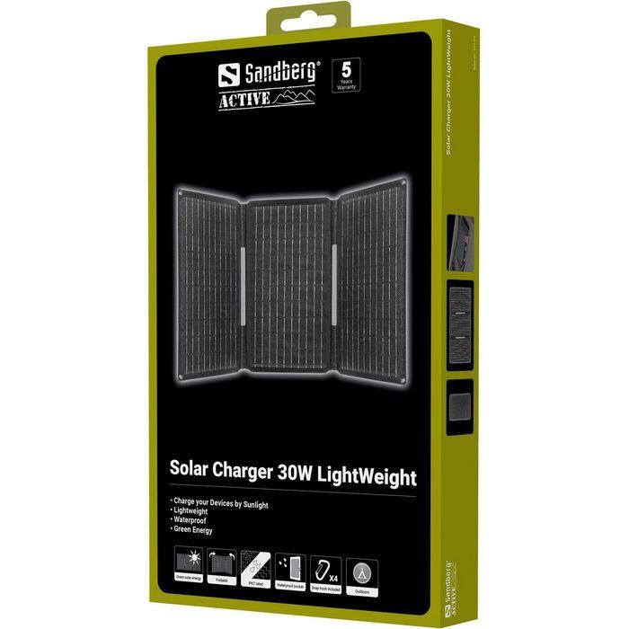 Sandberg Cargador Solar 30W Ligero e Impermeable para Smartphones, Tablets y Power Banks 5