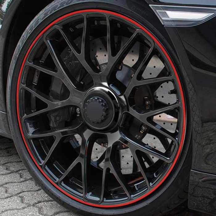 Foliatec FO34387 Diseño de Llanta Tira Decorativa Adhesiva para Coche, Rojo, Ancho 6 mm, Incluye Ayuda de Montaje, Kit para 4 Llantas 4