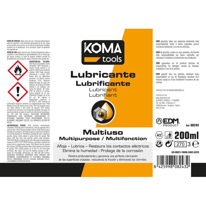 Lubricante multiusos spray 200 ml koma tools 4 Lubricante multiusos spray 200 ml koma tools 4