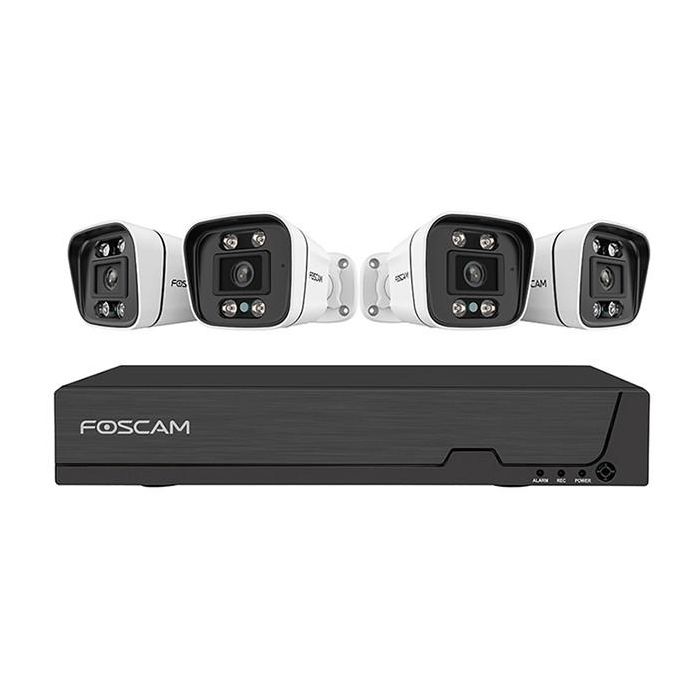 Foscam FNA108E-B4-2T Set de Cámaras de Vigilancia con Grabador, 4 Cámaras 4K, Color Blanco