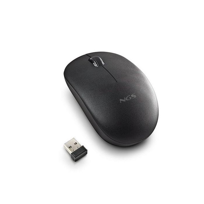 NGS FOGPROBLACK Ratón Óptico Inalámbrico Fog Pro con Teclas Silenciosas, 1000 DPI, Conexión USB, Ambidiestro, Tamaño Mediano