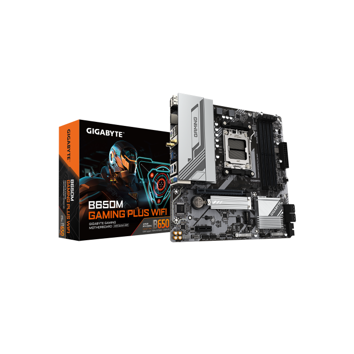 GIGABYTE B650M GAMING PLUS WiFi Placa base - Procesadores AMD Ryzen 9000, VRM de 5+2+2 fases, hasta 8000 MHz DDR5, 2xPCIe 4.0 M.2, LAN 2.5GbE, WiFi 6E, USB 3.2 Gen 1 GIGABYTE B650M GAMING PLUS WiFi Placa base - Procesadores AMD Ryzen 9000, VRM de 5+2+2 fases, hasta 8000 MHz DDR5, 2xPCIe 4.0 M.2, LAN 2.5GbE, WiFi 6E, USB 3.2 Gen 1