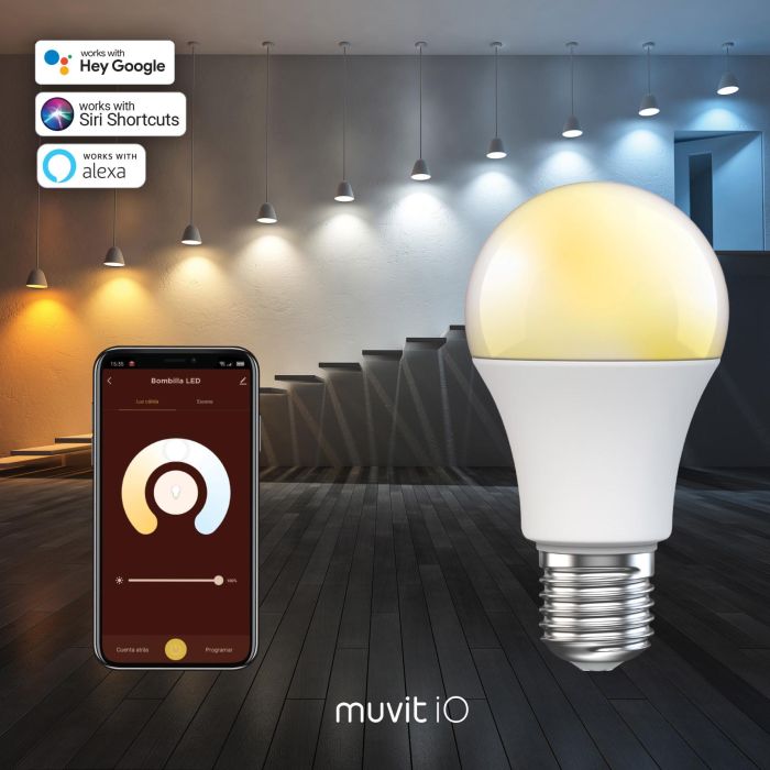Muvit Bombilla inteligente Io A60 E27 8W, control por app, regulable, compatible con asistentes de voz 5 Muvit Bombilla inteligente Io A60 E27 8W, control por app, regulable, compatible con asistentes de voz 5