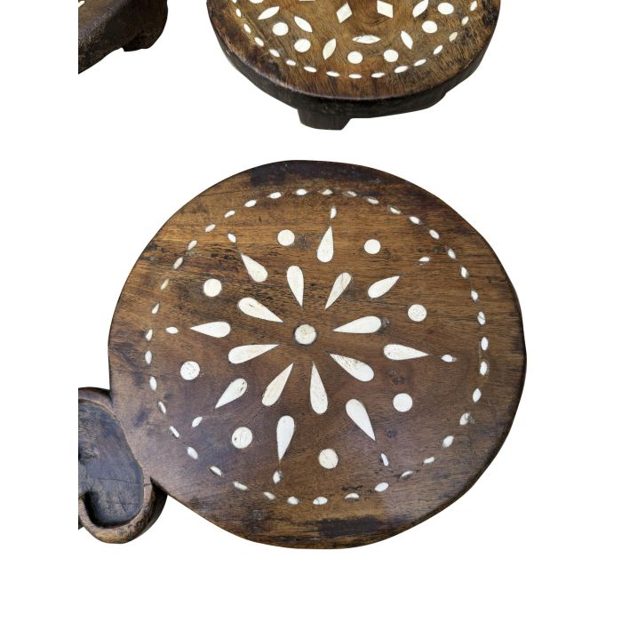 DKD Home Decor Centro de Mesa Marron Marfil Teca y Hueso Taracea Antiguo Surtido 26 x 26 x 4 cm (2 Unidades) 3