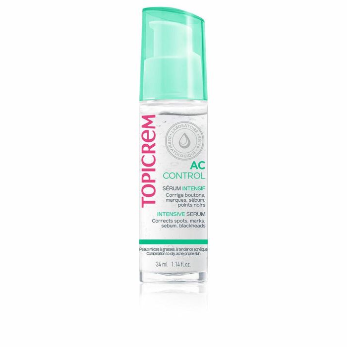 Topicrem AC CONTROL Sérum Concentrado Noche para Piel Acneica, Poros y Puntos Negros. Con Ácido Succínico y Zinc. No Comedogénico 30 ml