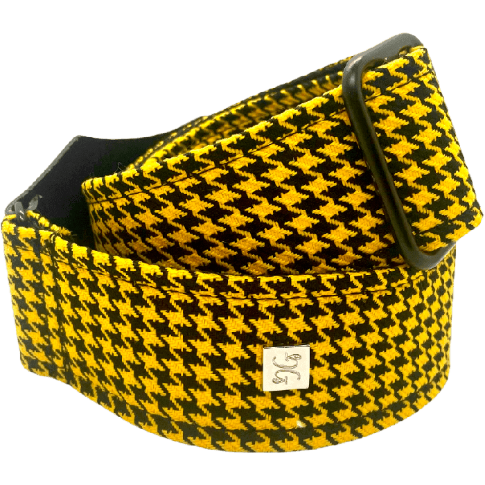 GETM Correa Guitarra Bajo Hounds Tooth Yellow Ajustable Nailon Piel Polyester Alta Calidad 165 cm 1