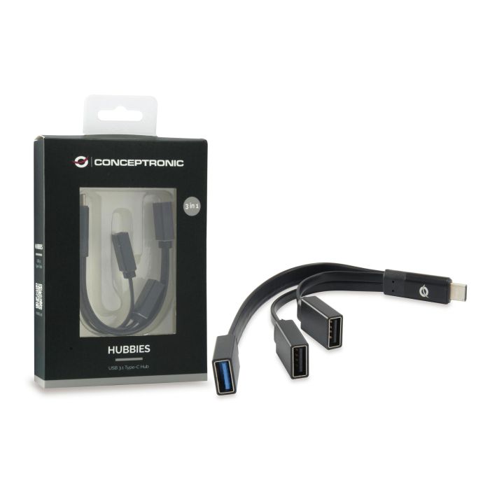Conceptronic HUBBIES01B Hub USB Tipo C con 1 Puerto USB 3.0 y 2 Puertos USB 2.0 para MacBook, Chromebook y más 1
