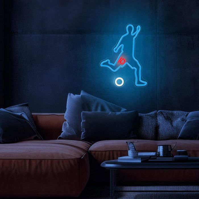 Forever Neon Footballer Plexi LED - Lámpara de pared con luz de neón blanca, regulador de intensidad y alimentación USB, diseño decorativo moderno