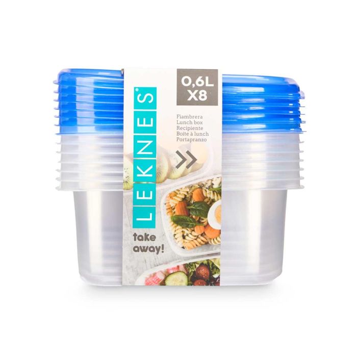 Set 8 Fiambreras Leknes 660 ml, 15.5x14.5x12 cm, Azul y Transparente (8 Unidades) 2 Set 8 Fiambreras Leknes 660 ml, 15.5x14.5x12 cm, Azul y Transparente (8 Unidades) 2