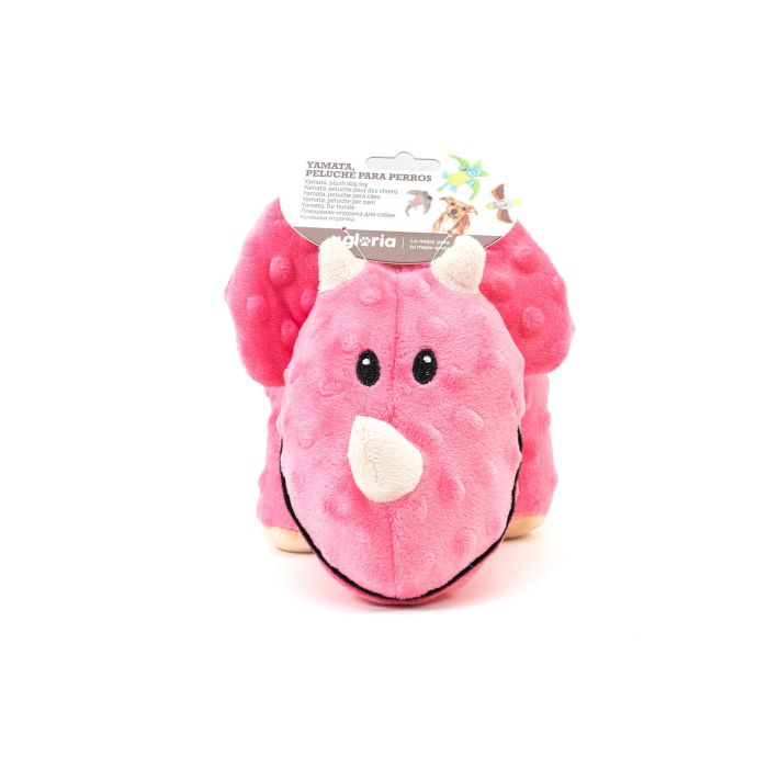 Gloria Peluche Para Perro Yamata, Dinosaurio Juguete Mullido con Sonido (Squeaker) y Texturas 3D, Poliéster, Color Rosa 4