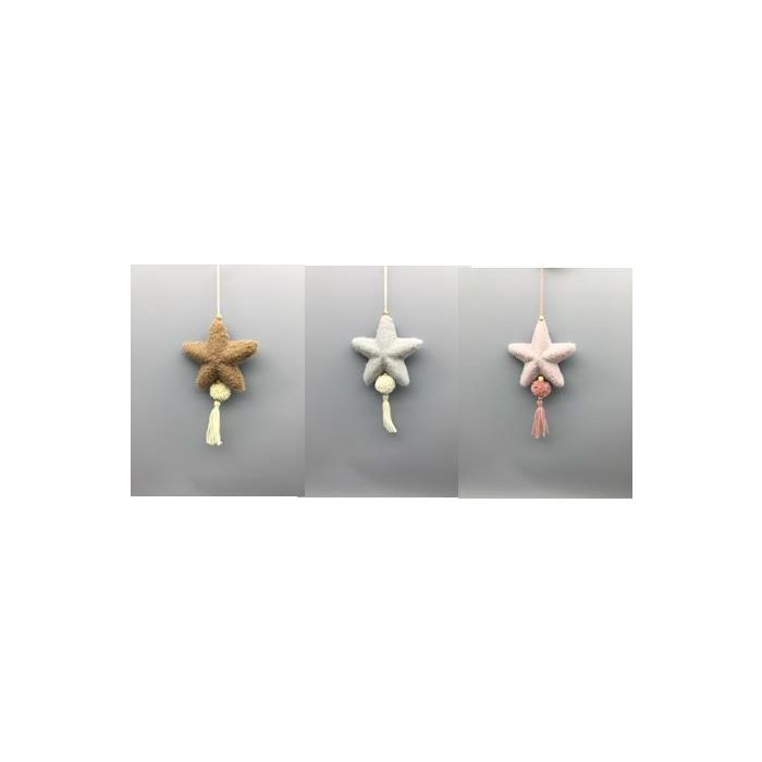 DKD Home Decor Decoración Colgante Navidad Fantasía, Poliéster, Colores Surtidos (Rosa, Marrón, Gris), 4x26x14 cm, Pack 12 Unidades