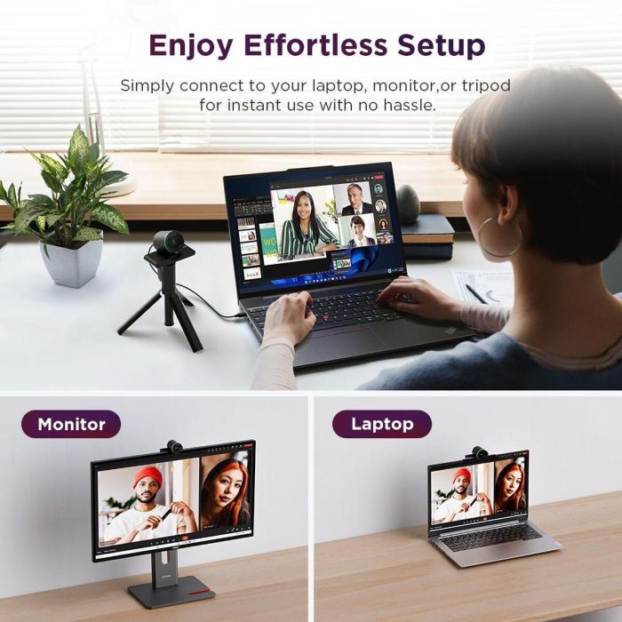 Lenovo 4XC1Q25245 Webcam 2K QHD, Full HD 1080p, Campo de Visión Ajustable 90/78/65°, Micrófono Direccional, Autofoco, HDR, Encuadre AI, USB-C, Negro