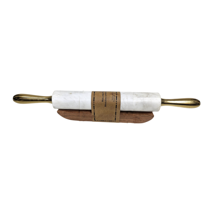 DKD Home Decor Rodillo Glam de Mármol y Acacia Blanco Dorado 48 cm para Cocina Decoración Colección Marmol 2025 1