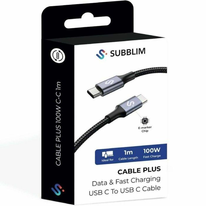 Cable USB-C a USB-C Subblim PLUS Negro 1 m 2 Cable USB-C a USB-C Subblim PLUS Negro 1 m 2