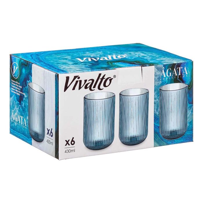 Vaso Alto Azul Oscuro Rayas 430 ml - Vivalto - Vidrio - 7.9x12.8x7.9 cm (24 Unidades) 2 Vaso Alto Azul Oscuro Rayas 430 ml - Vivalto - Vidrio - 7.9x12.8x7.9 cm (24 Unidades) 2