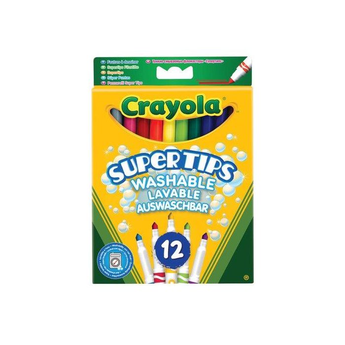 Crayola 7509 Rotuladores Lavables Punta Cónica Resistente Larga Duración 12 Unidades +12 Meses Colegio y Casa