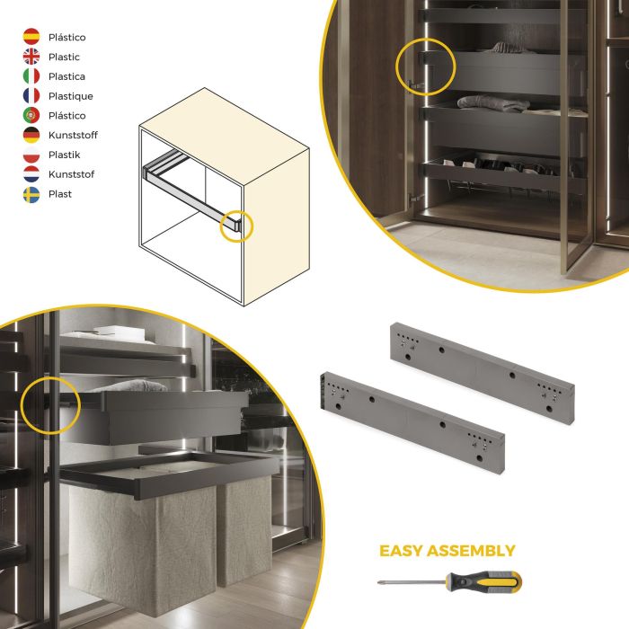 Emuca Juego de 2 distanciadores laterales para bastidor Quartz, Plástico, Titanio, 2 ud 6