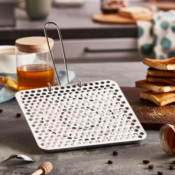 Quttin Tostador de Pan de Acero con Mango Plegable Medidas 20x20x1.2 cm 6