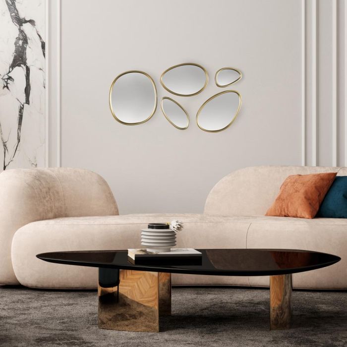 Home Deco Factory Juego de 5 Espejos Decorativos de Pared con Forma Orgánica Dorados de Vidrio y Poliestireno 5