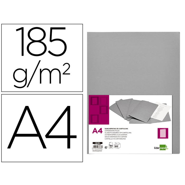 Liderpapel Subcarpeta A4 Gris 180g/m2 Cartulina 0 Liderpapel Subcarpeta A4 Gris 180g/m2 Cartulina 0