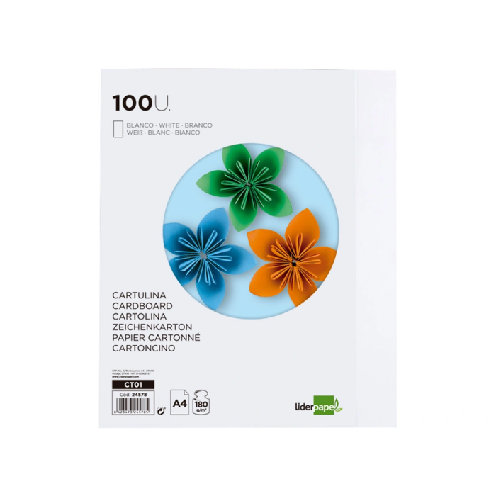 Liderpapel Cartulina A4 180g/m2 Blanco Paquete 100 Hojas 2