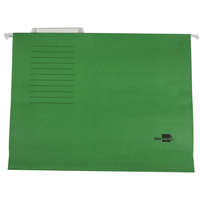 Liderpapel Carpeta Colgante A4 Verde en Cartulina Kraft 250 g/m² con Varillas Metálicas y Lomo en V 1