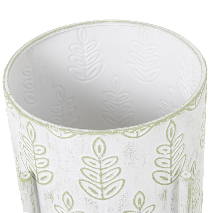 Set de Maceteros Alexandra House Living Blanco Verde Metal Hojas Con soporte (2 Piezas) 3