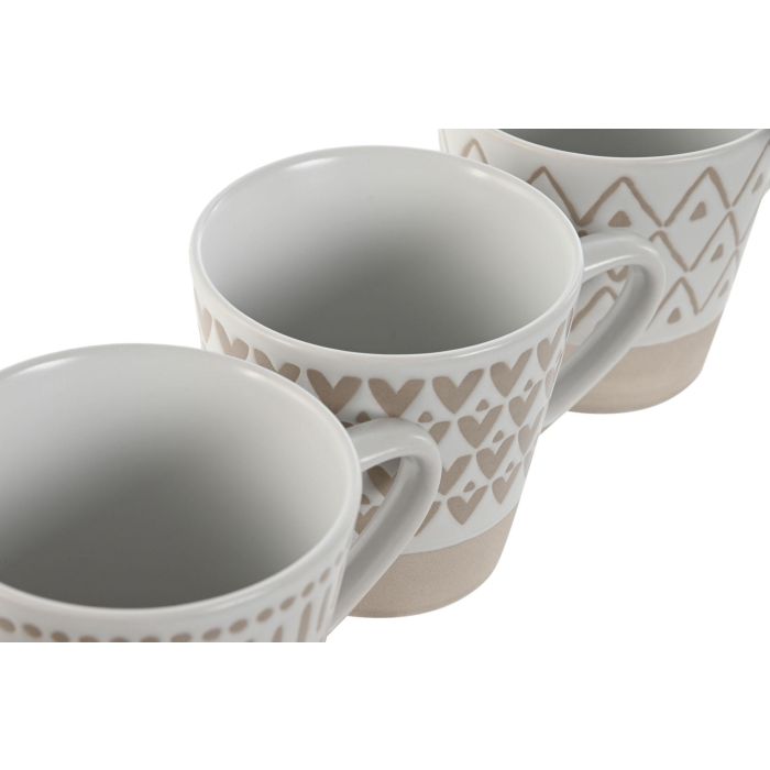 DKD Home Decor Tazas de Café Boho de Gres Beige Blanco 180ml Set de 4, Apto Microondas y Lavavajillas 3