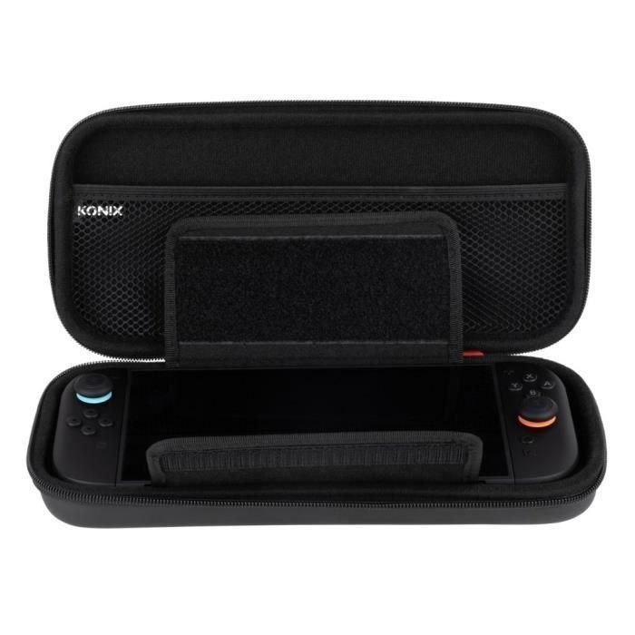 Konix 3328170304351 Estuche protector y de transporte para Consola Nintendo Switch 2, con red para accesorios y 8 compartimentos para juegos, Negro