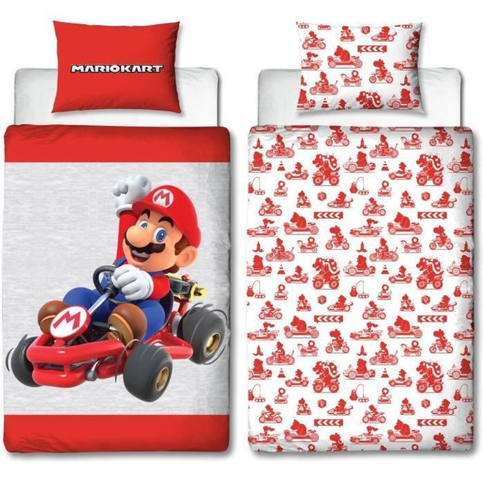 Mario Bros Juego de cama reversible Mario AABFA32034 - Microfibra 1 funda nórdica 140x200 cm + 1 funda almohada 63x63 cm