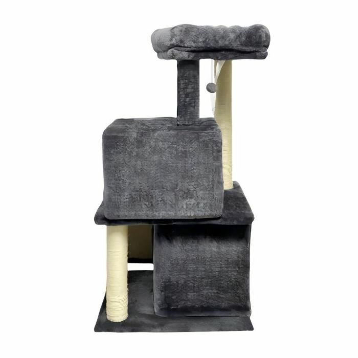 FLOPI Rascador para gatos gris oscuro - 44,5 x 48 x 86 cm - Gris oscuro - 1 plataforma, 1 pelota de juego, 2 casetas, 1 rampa 4