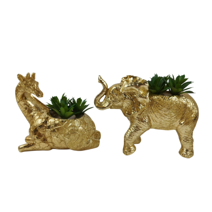 DKD Home Decor Planta Colonial Dorada y Verde de Resina y PE, 8 x 14 x 20 cm (4 Unidades)