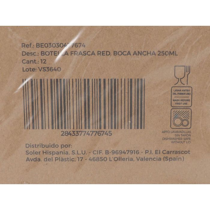 La Mediterranea Botella Frasca Redonda Boca Ancha 250 ml 5