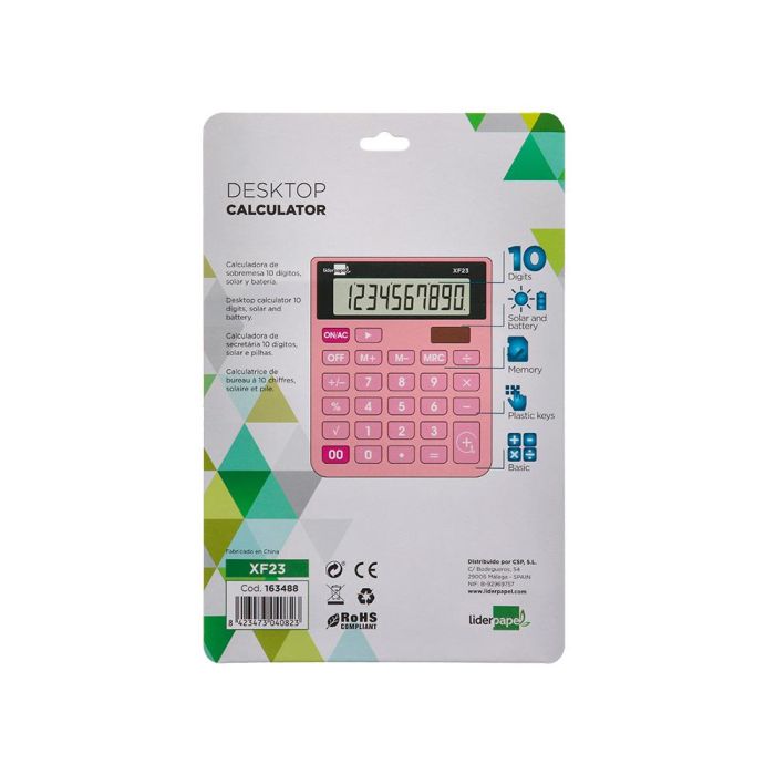 Calculadora Liderpapel Sobremesa Xf23 10 Digitos Solar Y Pilas Color Rosa 127x105x24 mm 7