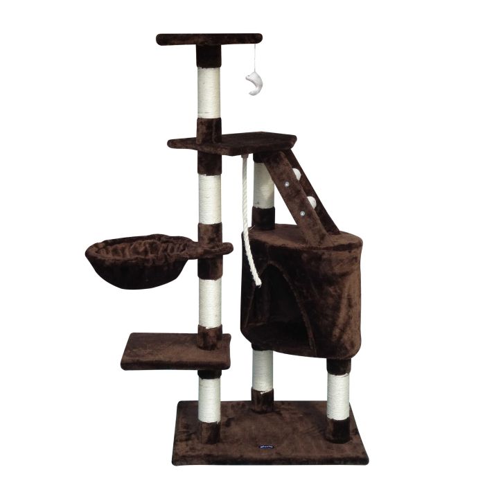 Gloria Sinu Árbol rascador para gatos Marrón 55x40x120 cm con cueva, múltiples alturas y postes de sisal, ideal para varios gatos