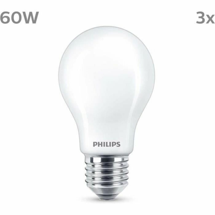 Philips Bombilla LED Clásica A60 E27 60W Blanco Cálido No Regulable Pack 3 Unidades