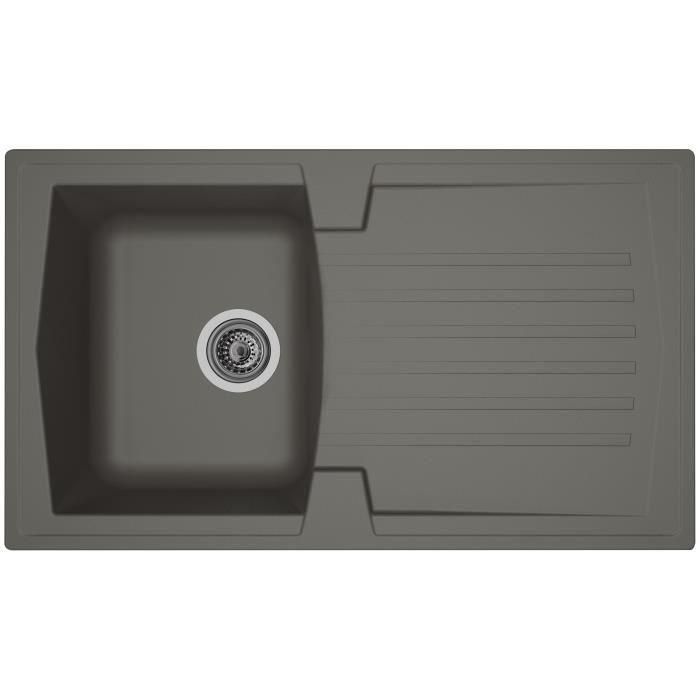 STRADOUR Fregadero de cocina empotrado 1 bandeja + 1 escurridor Arena - Resina - 86 x 50 cm - Gris hormigón