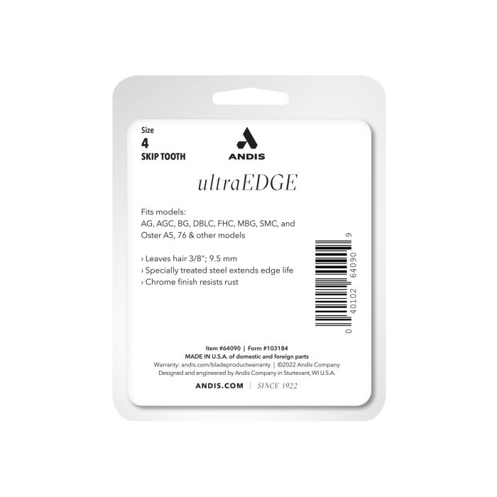 Andis Cuchilla UltraEdge S-4 acero carbonizado dientes irregulares 9.5mm, filo duradero, cromado resistente a corrosión 2 Andis Cuchilla UltraEdge S-4 acero carbonizado dientes irregulares 9.5mm, filo duradero, cromado resistente a corrosión 2