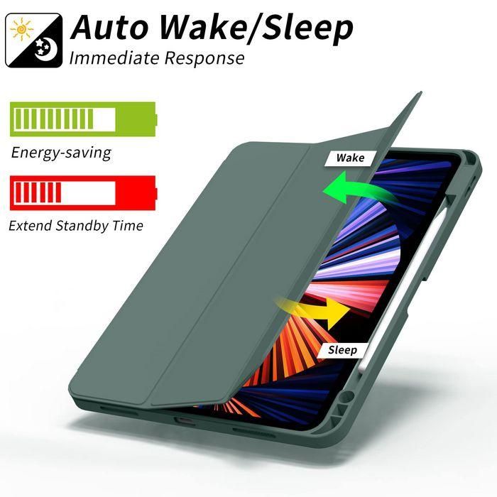 eSTUFF Estuche para lápiz MIAMI para iPad Pro 12.9 2022/2021 - Cuero PU verde oscuro/transparente 3