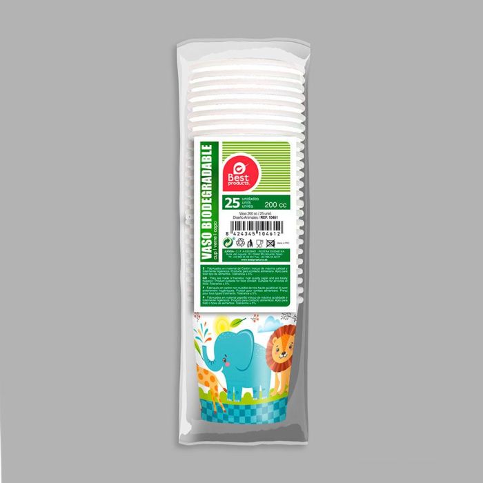 Bolsa con 25 vasos de carton diseño animales 200cc 1 Bolsa con 25 vasos de carton diseño animales 200cc 1