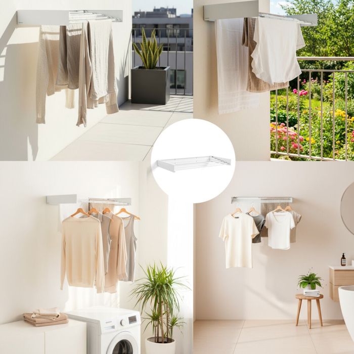 Tendedero de Pared Plegable Extensible Retráctil Dryva 100 InnovaGoods 7 Tendedero de Pared Plegable Extensible Retráctil Dryva 100 InnovaGoods 7