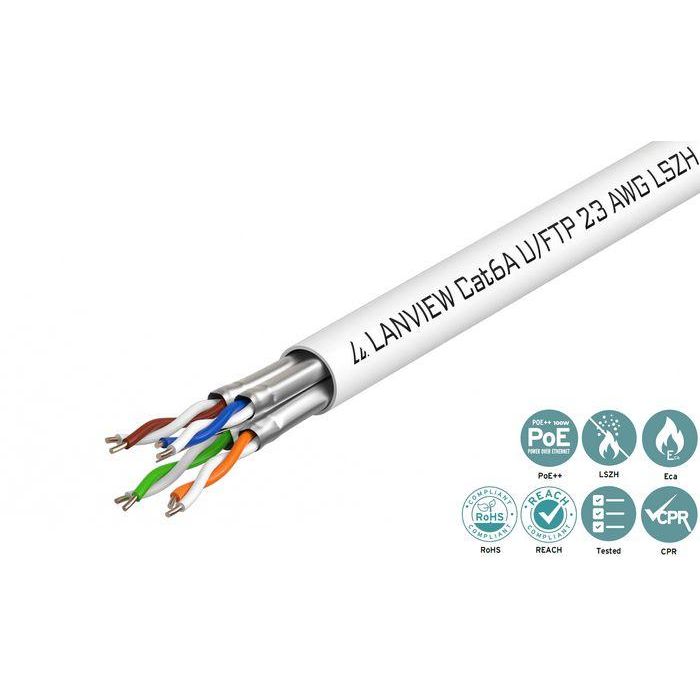 Lanview Cable de Red Ethernet Cat6a U-FTP 500 metros LSZH Blanco (4x2xAWG23) para Conexiones de Alta Velocidad y Datos en Entornos Ruidosos 1