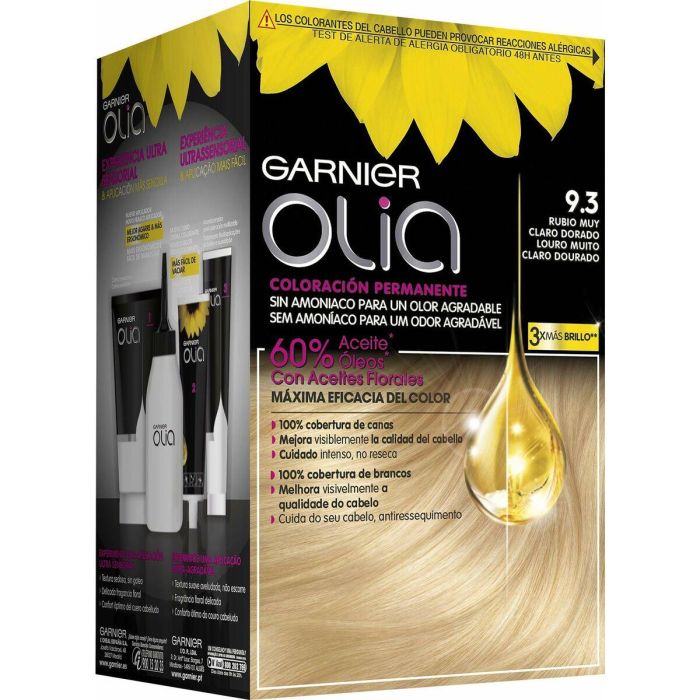 Garnier Olia #9,3 Coloración Permanente Rubio Muy claro Dorado, Tinte sin Amoniaco con Aceites Florales 1 unidad 2